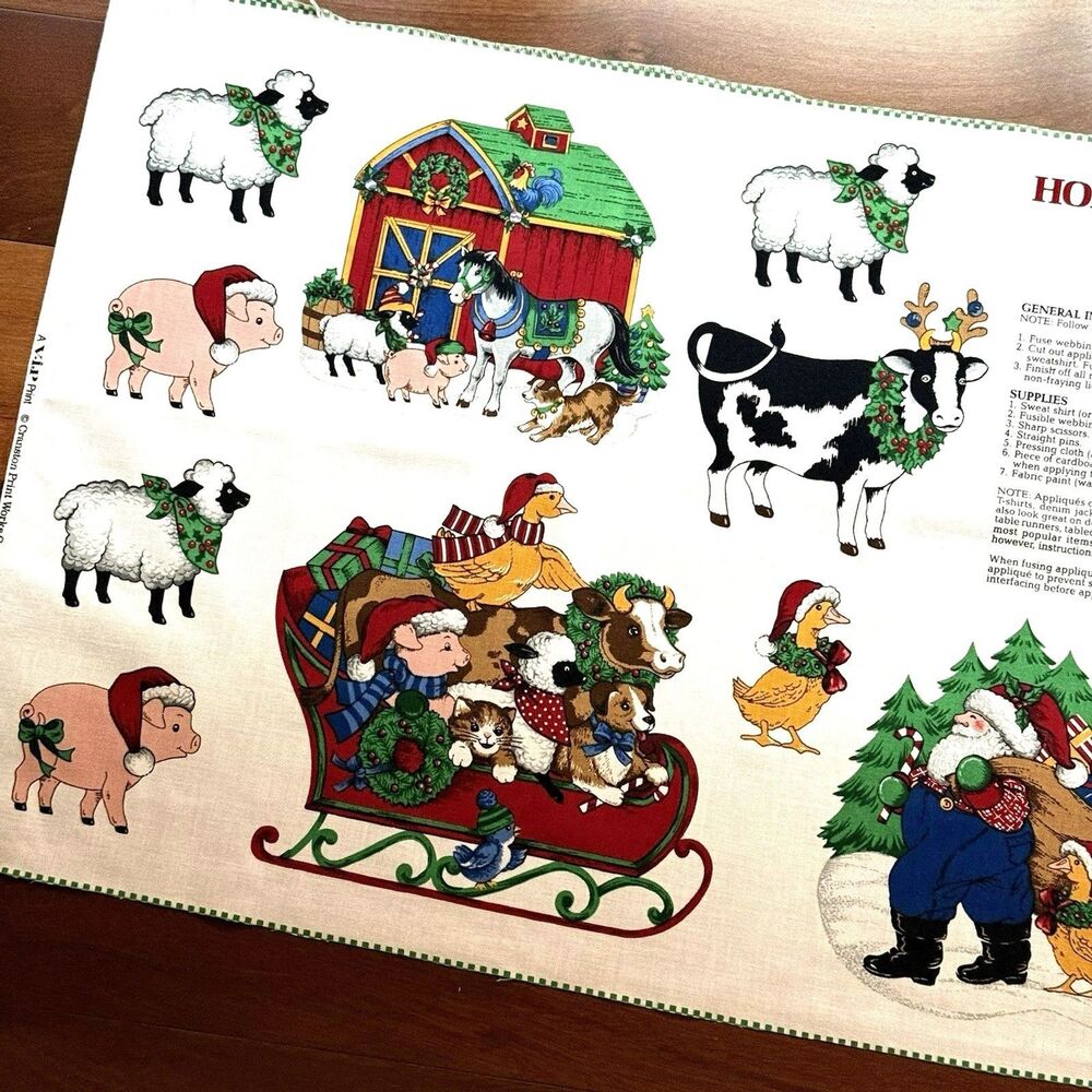 Holiday Farm Animal Friends Cranston APPLIQUES Fabric Cut & Sew Quilt Panel Xmas